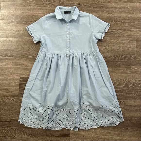 HATCH Maternity The Inez Eyelet Babydoll Shirt Dress Blue 100% Cotton 0 / XS EUC - Picture 2 of 15